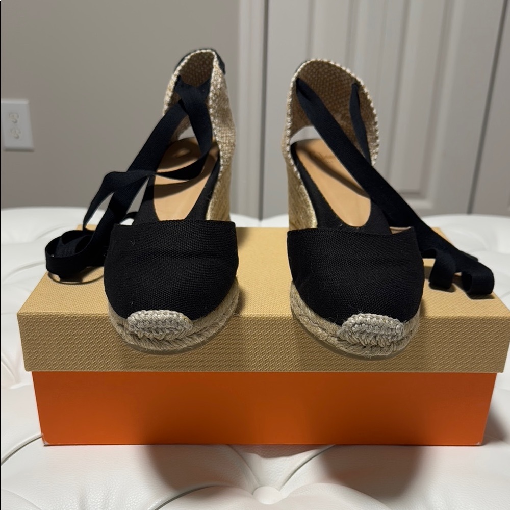 Black Espadrille Wedge Sandals